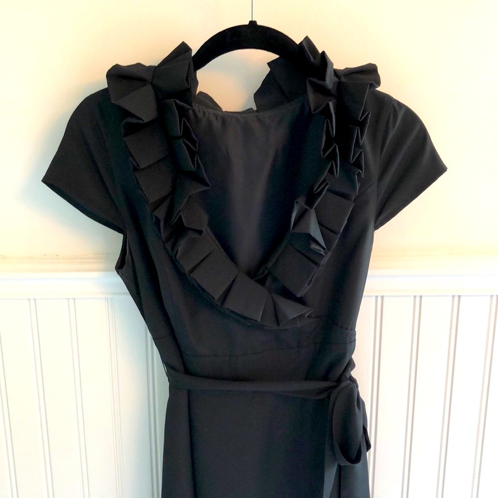 Black Dress with ruffle collar tie at waist